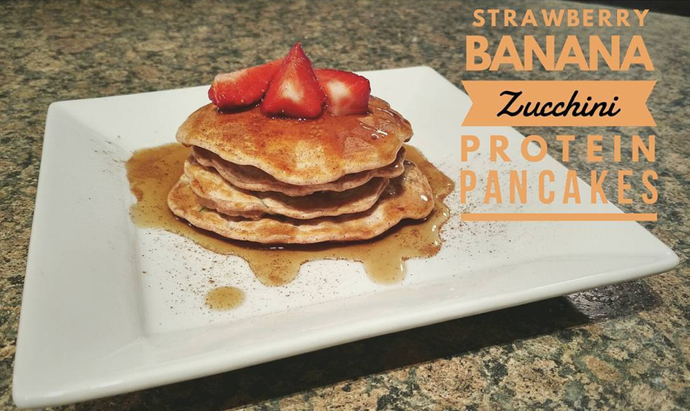 Strawberry Banana Zucchini Protein Pancakes